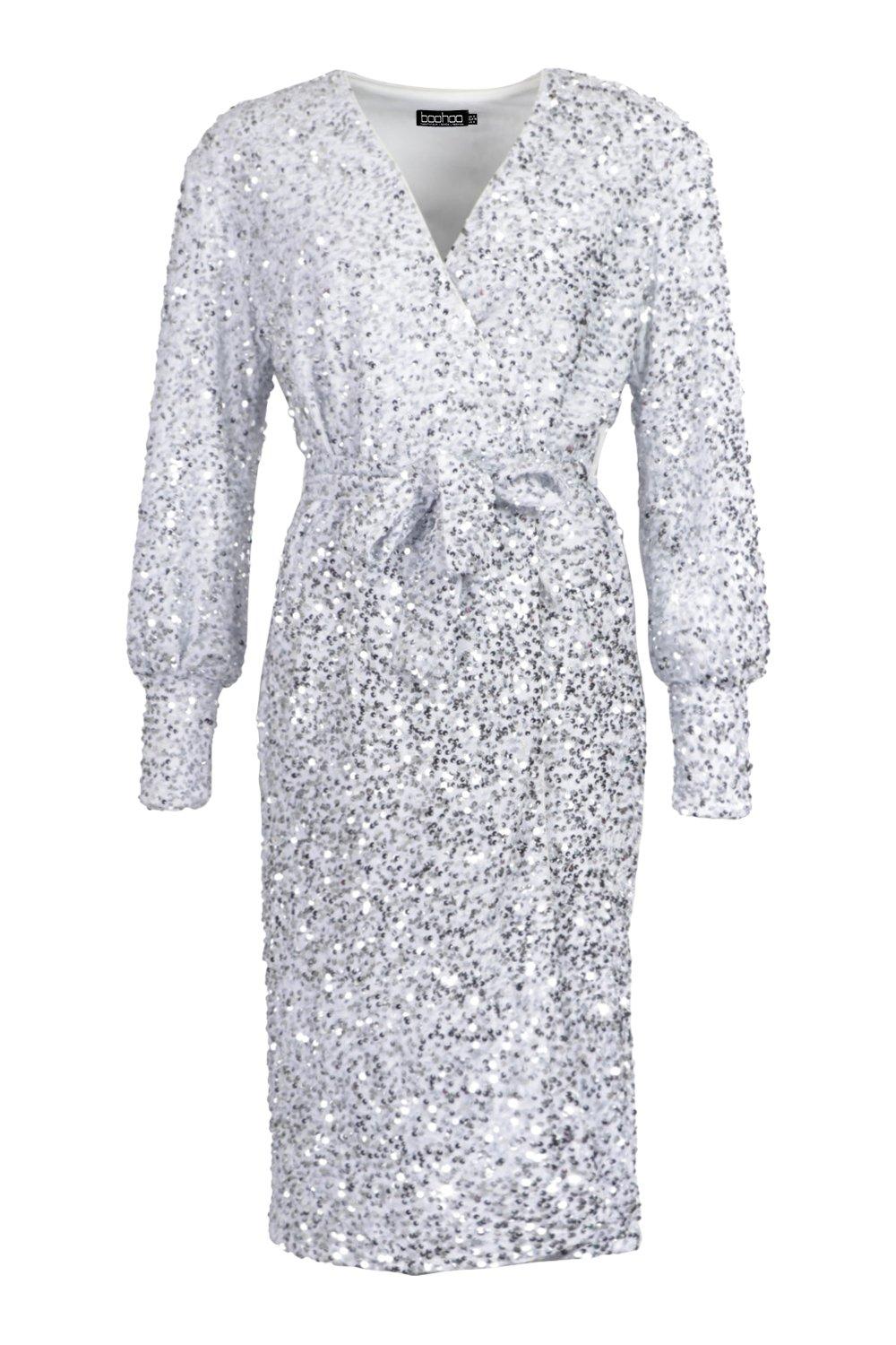 white sequin dress boohoo