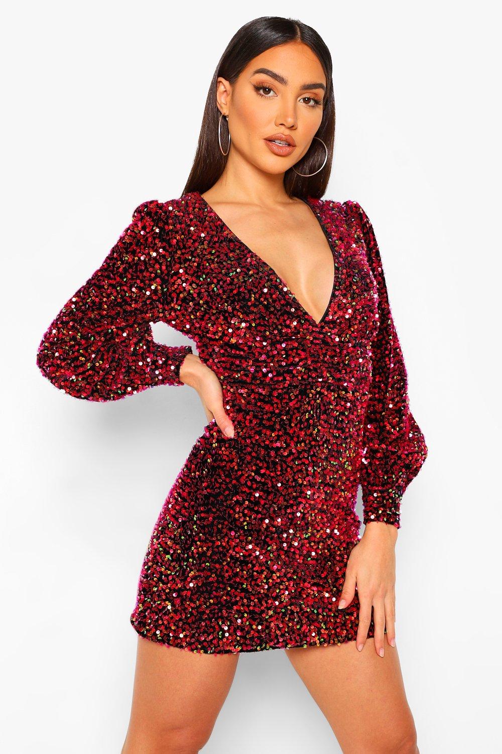 Robe paillettes courte à décolleté 