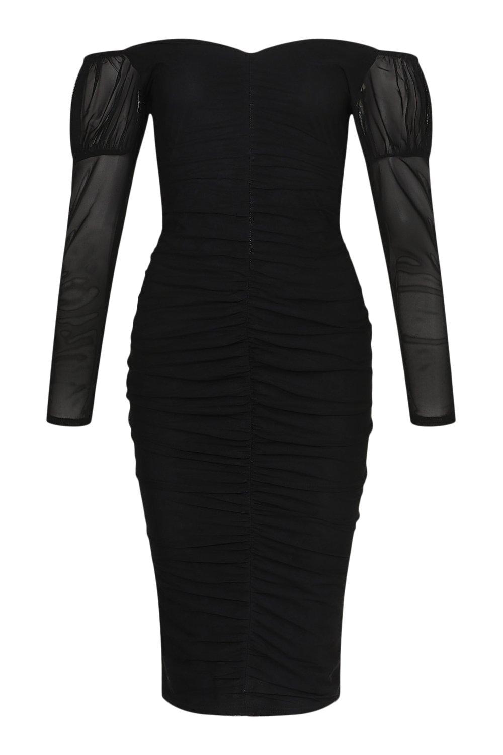 Plain long sleeve off shoulder chic ruched midi hot sale dress