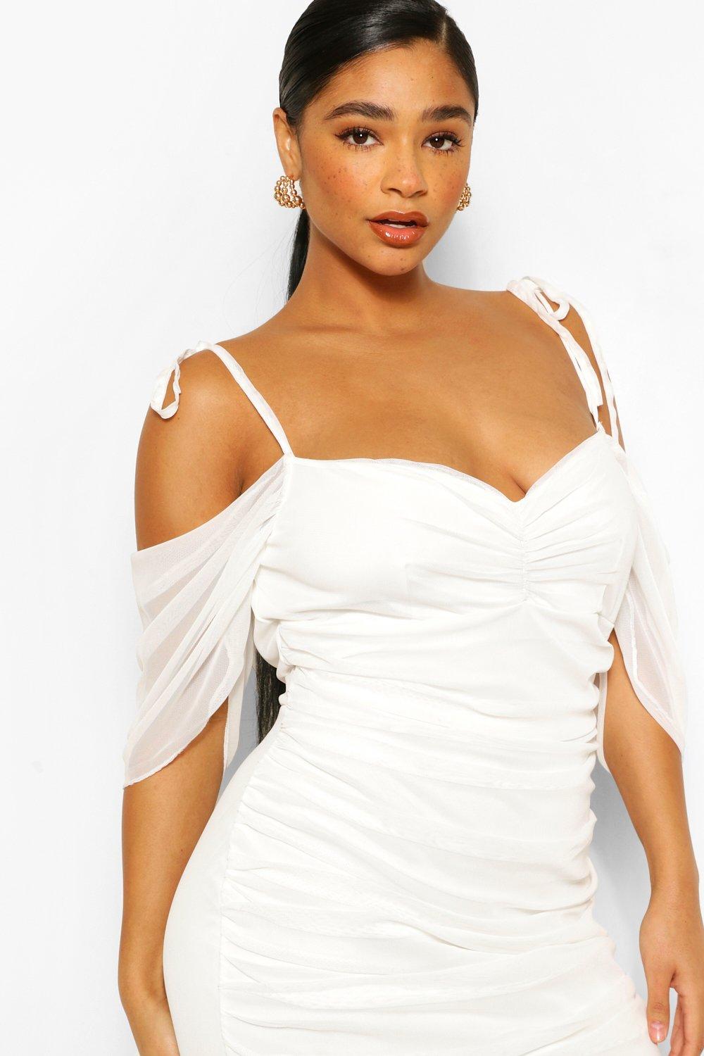 boohoo angel sleeve ruched mini dress