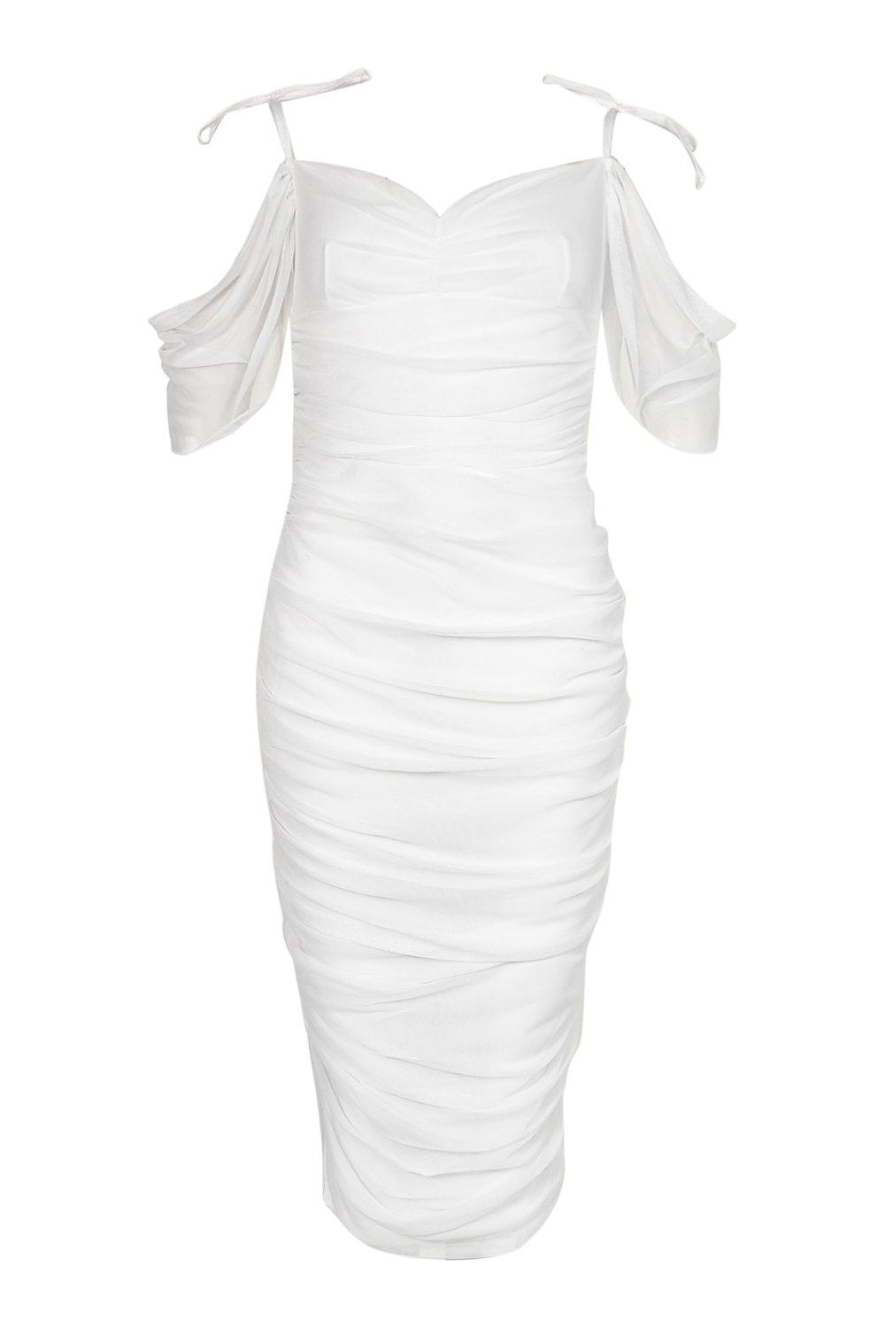 boohoo angel sleeve ruched mini dress
