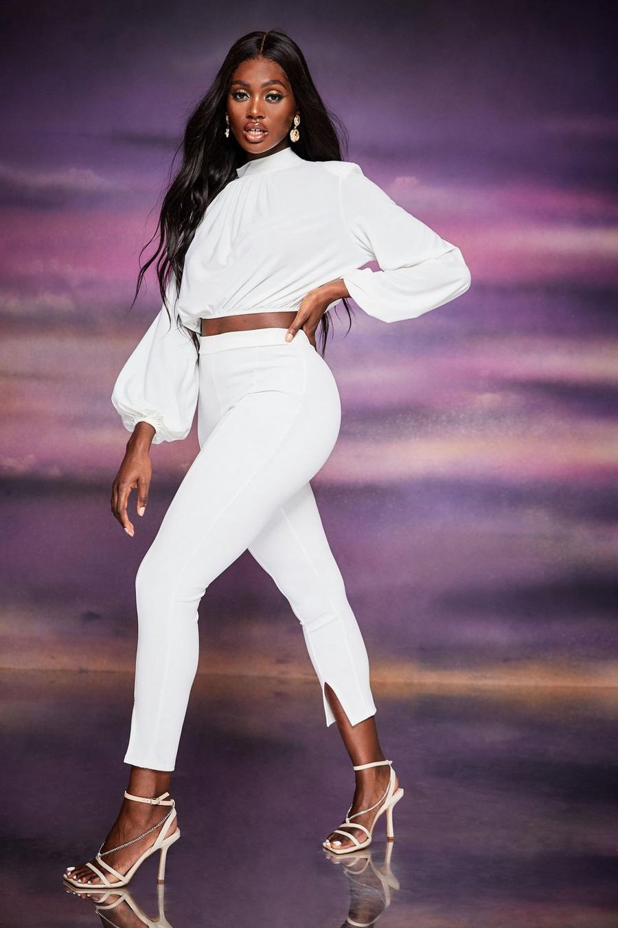 Ivory High Neck Draped Front Crop Top image number 1