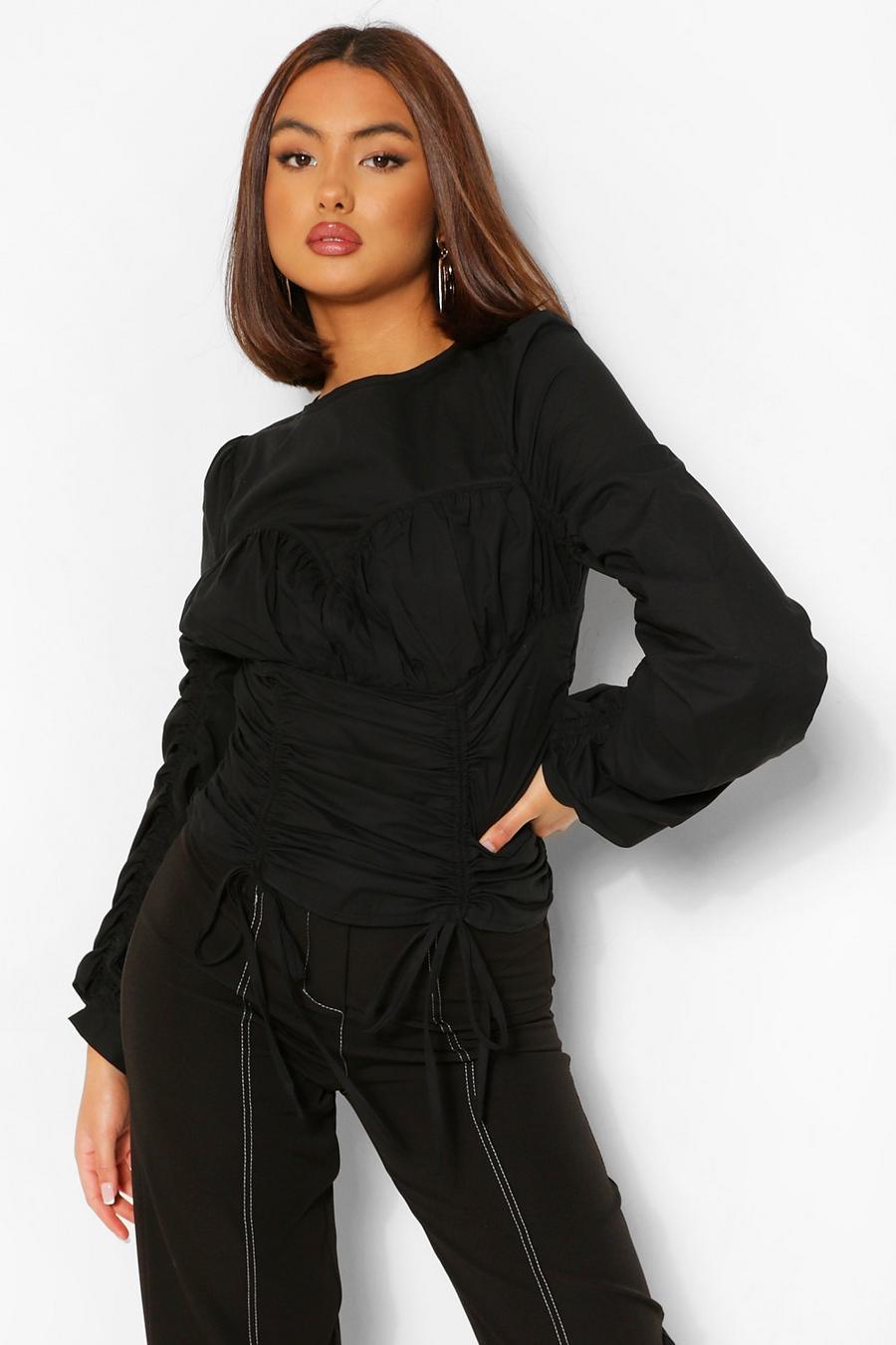 Cotton Poplin Cup Detail Ruched Blouse image number 1