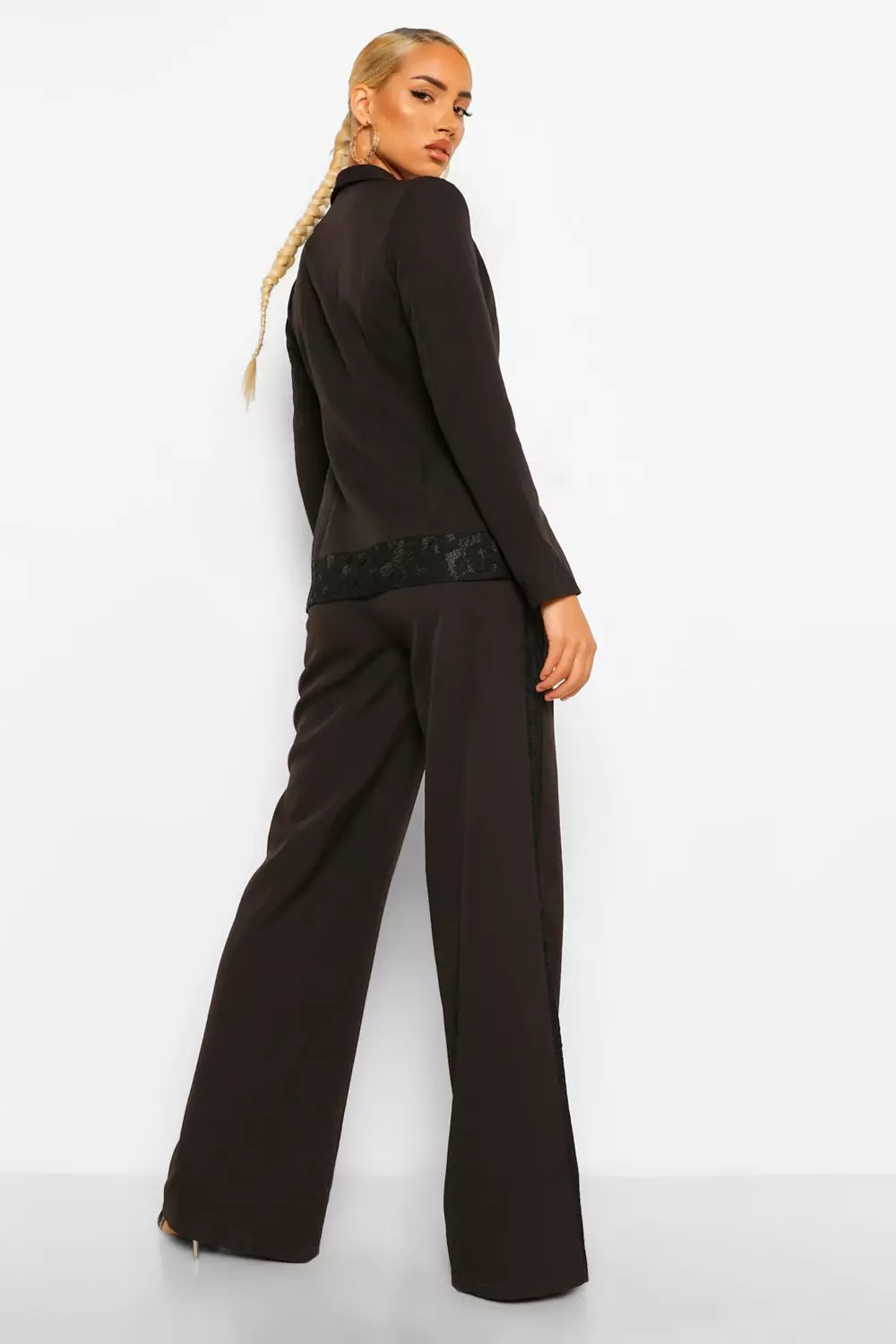 Black Tailored Lace Insert Wide Leg Trouser alternative image