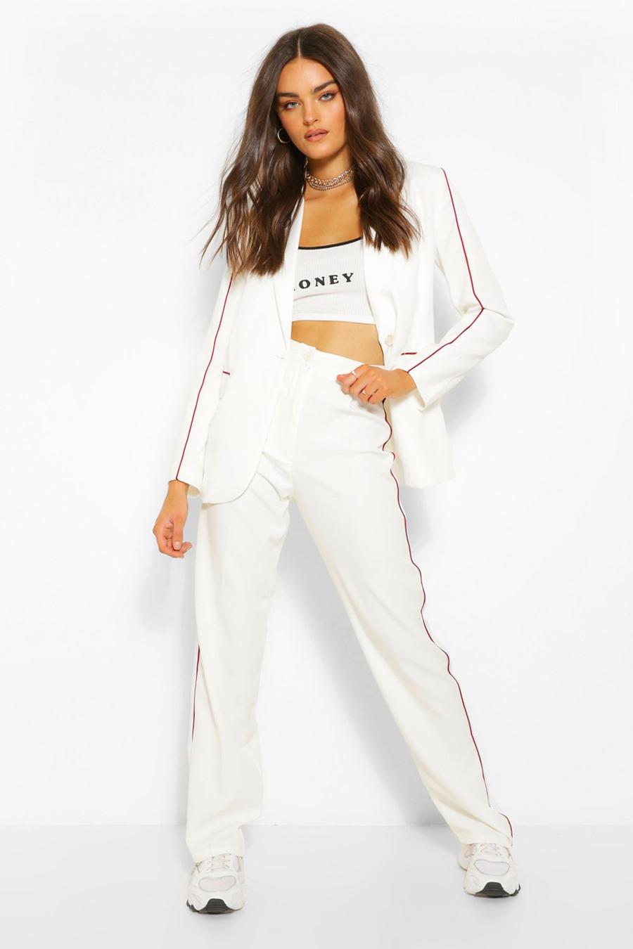 White Tailored Contrast Straight Pants image number 1