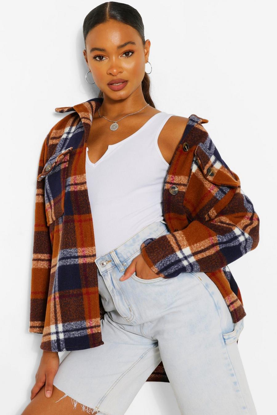 Rust Oversized Checked Shacket image number 1
