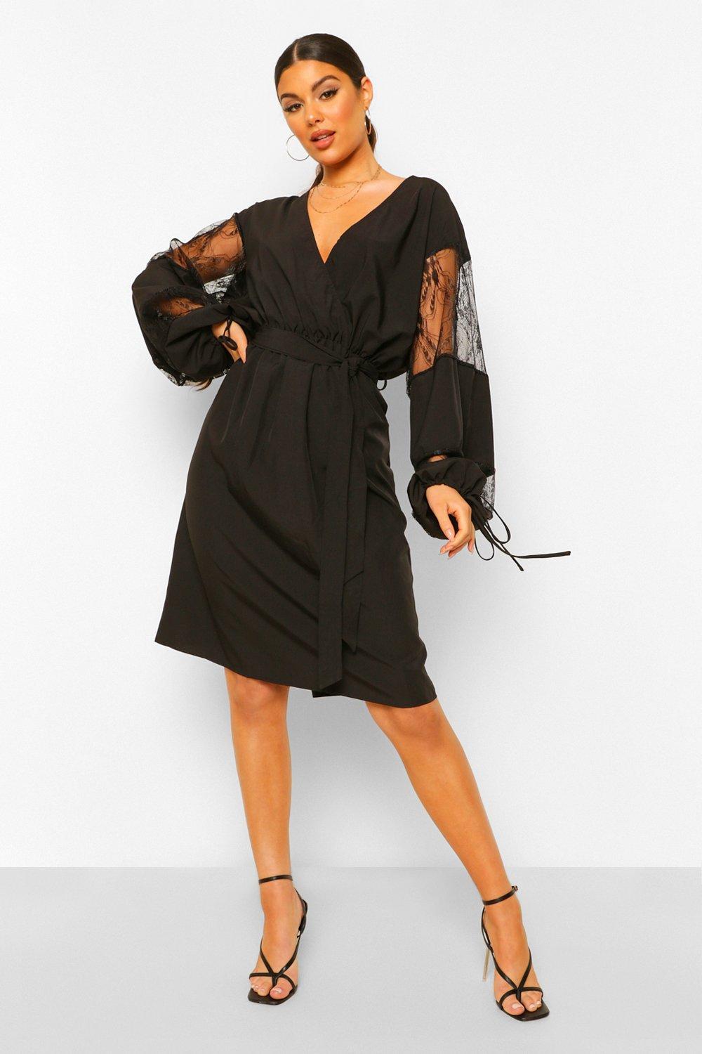 Mesh lace insert wrap dress hotsell