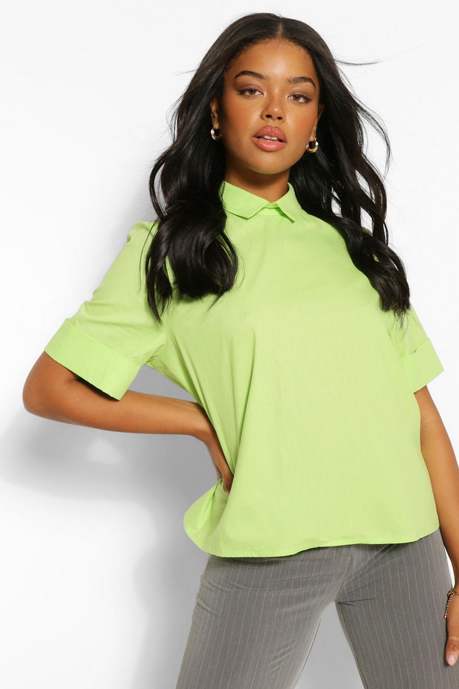 Lime Skjorta i bomullspoplin med öppen rygg och knytdetalj image number 1