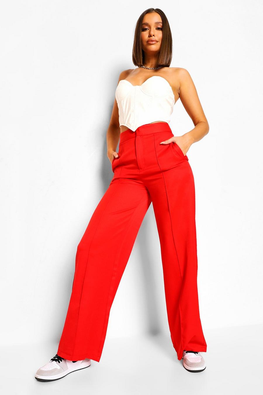 Red Tailored Seam Detail Wide Leg Pants image number 1
