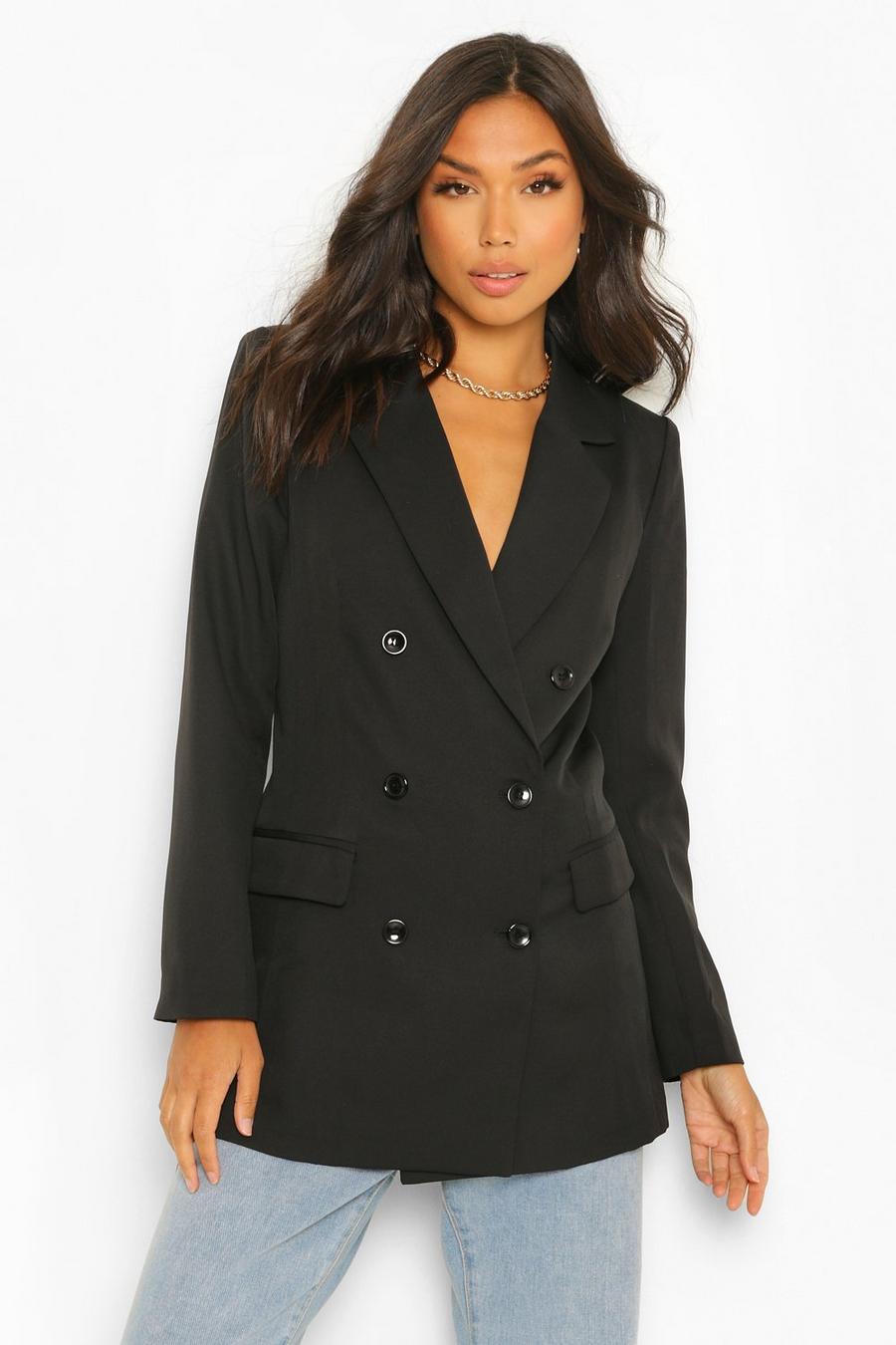 Black Tailored Long Line Double Breasted Blazer image number 1