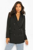 Black Tailored Long Line Double Breasted Blazer