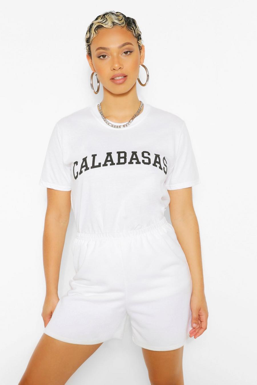 T-shirt oversize con slogan “Calabasas”, Bianco image number 1