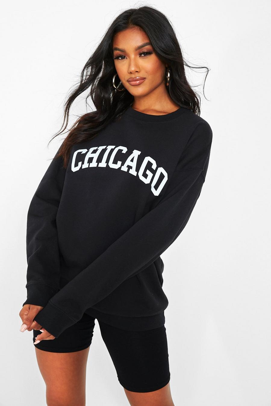 Black "Chicago" Oversize sweatshirt med slogan image number 1
