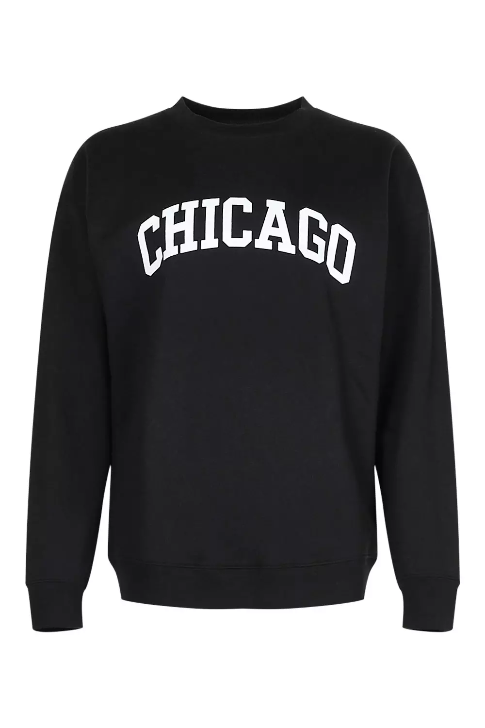 Black Chicago Slogan Oversized T Shirt, Tops