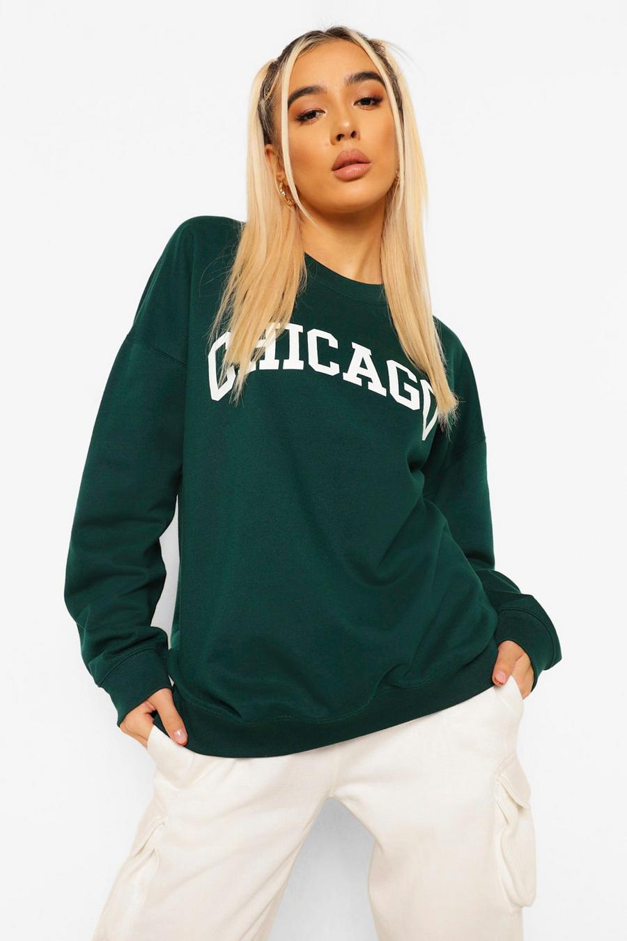 Camiseta extragrande con eslogan "Chicago", Forest image number 1