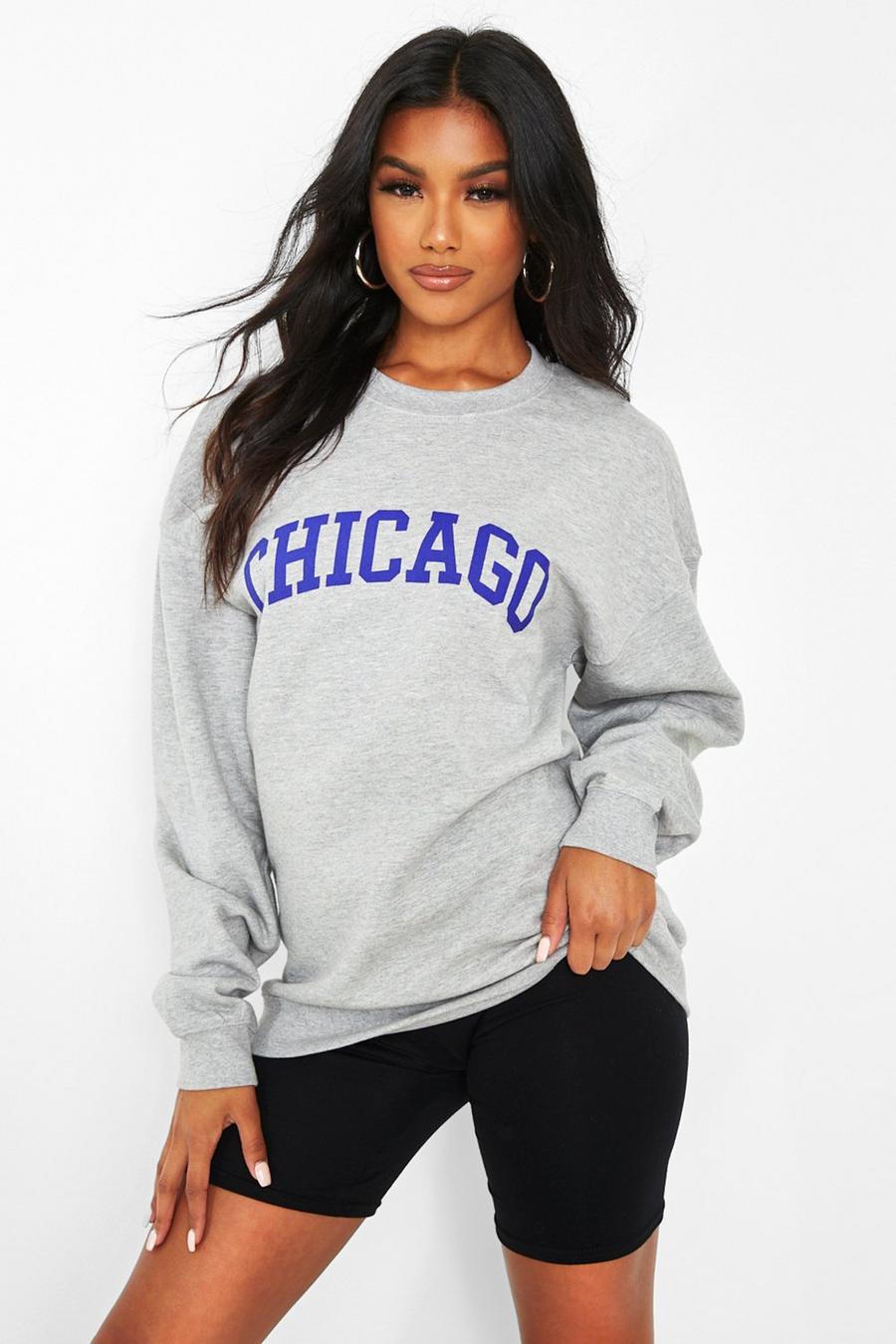 Grey marl "Chicago" Oversize sweatshirt med slogan image number 1