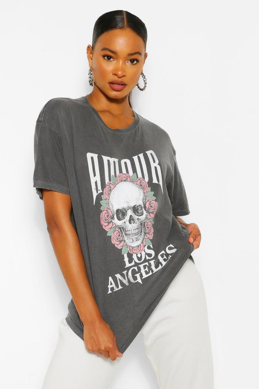 Stone-Washed T-Shirt mit „Amour Skull“-Grafik, Schwarz image number 1
