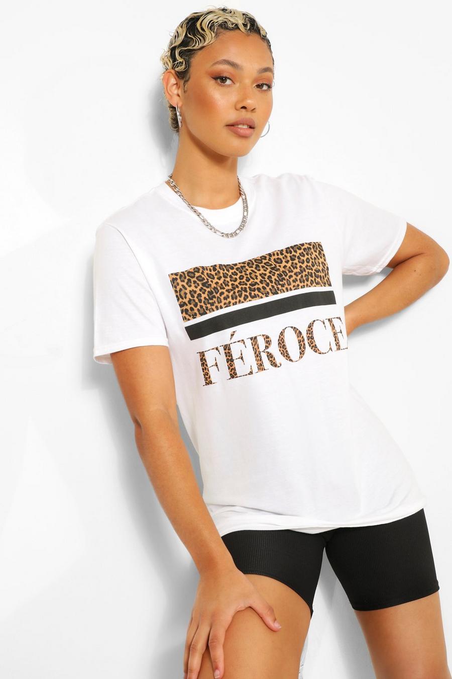 T-Shirt in Übergröße mit „Fierce Animal“-Slogan, Weiß image number 1