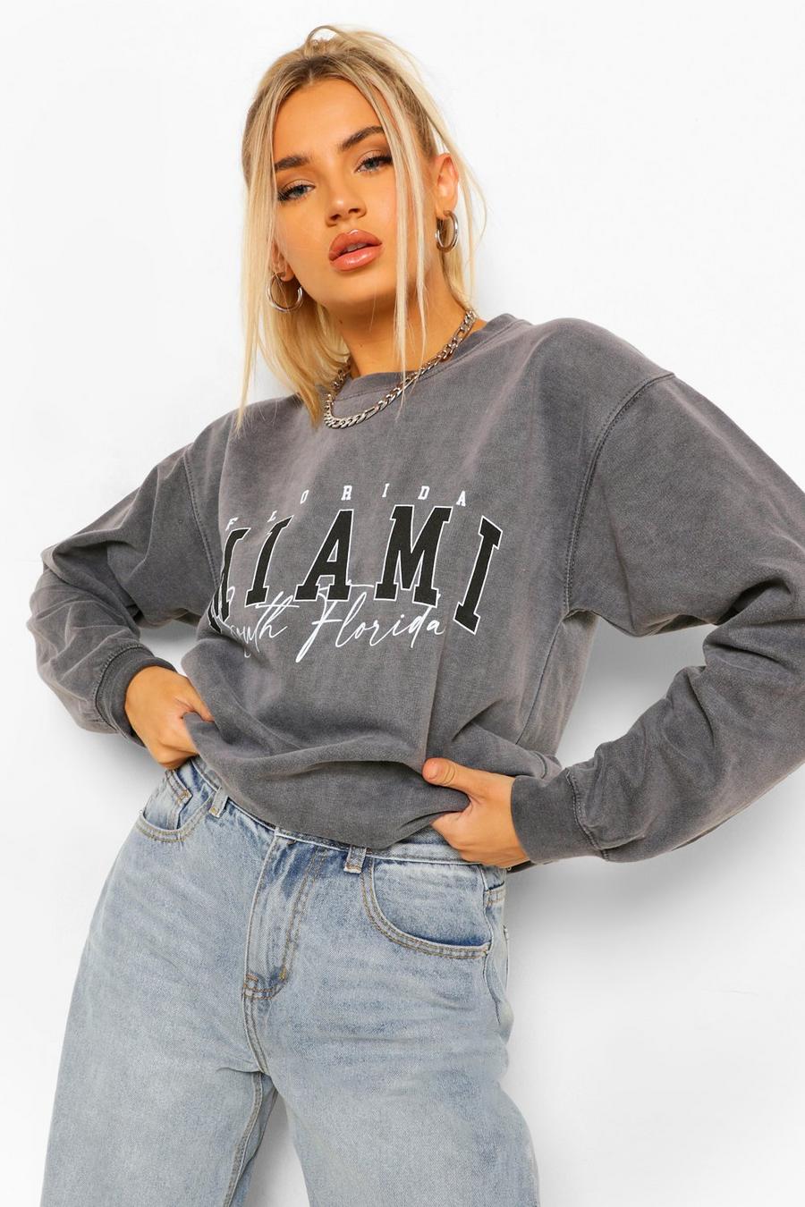 Charcoal "Miami" Oversize sweatshirt med tvättad effekt image number 1