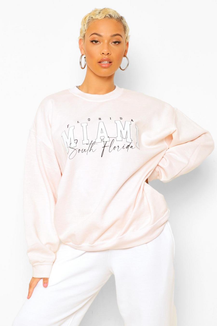 Sweatshirt in Übergröße mit Waschung und „Miami“-Slogan, Naturfarben image number 1