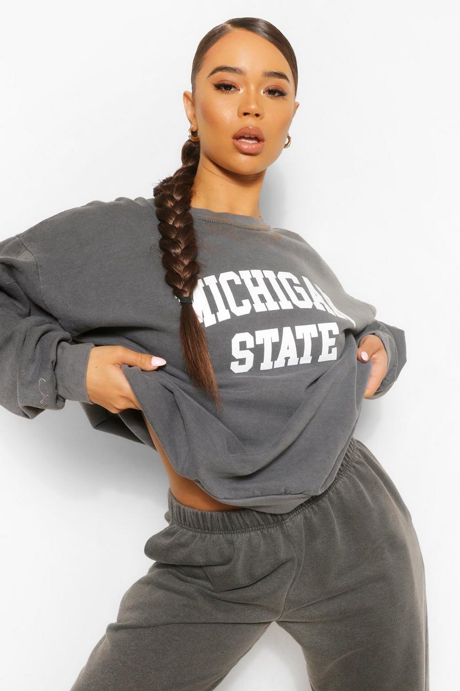 Sweat oversize délavé "Michigan", Anthracite : image number 1