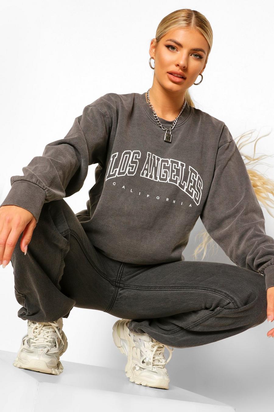 Charcoal grey LA Slogan Extreme Oversized Washed Sweatshirt
