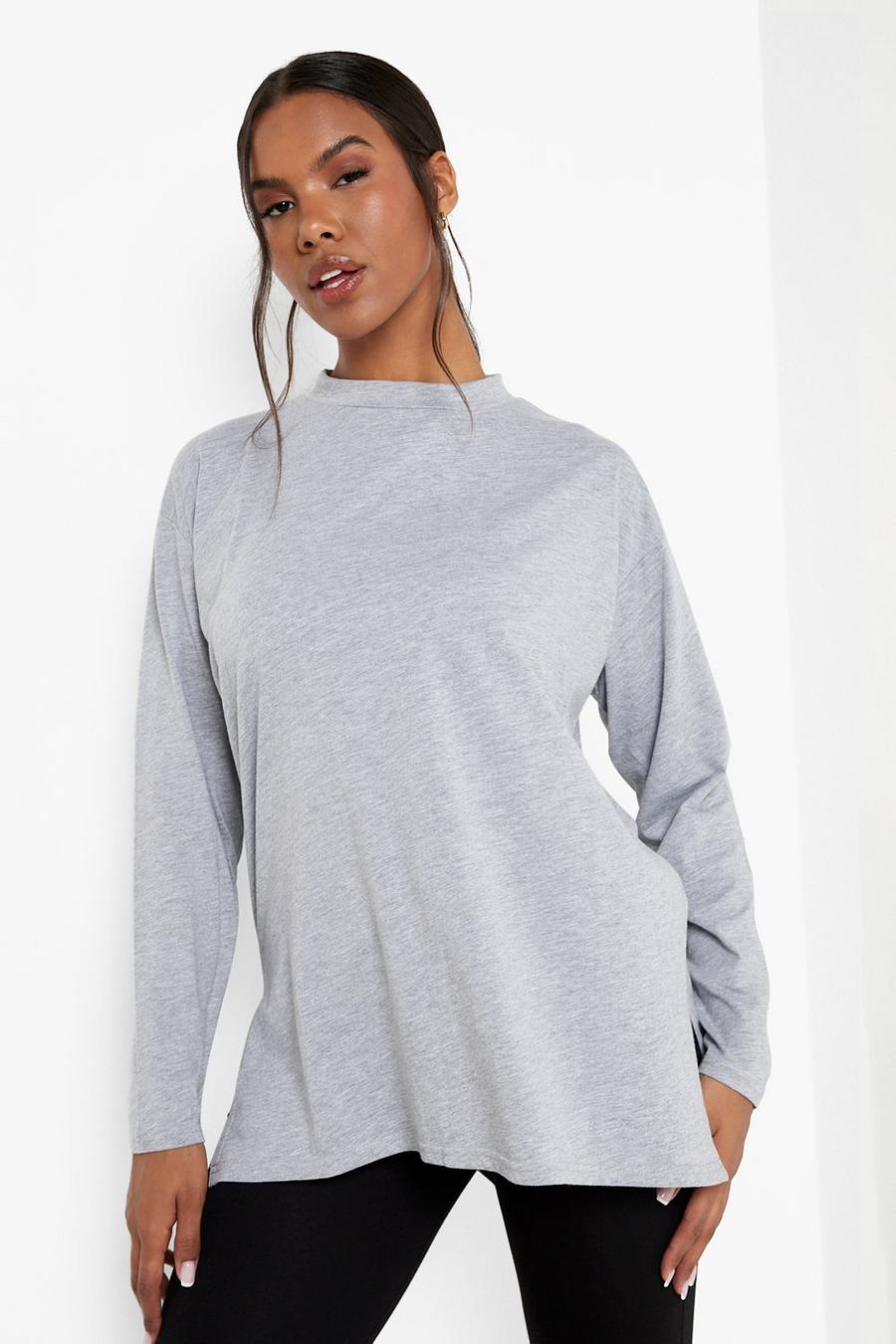 Grey marl Oversized High Neck Long Sleeve Top image number 1