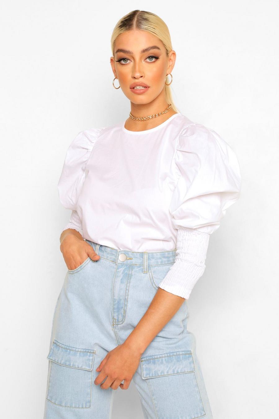 White Statement Sleeve Top image number 1