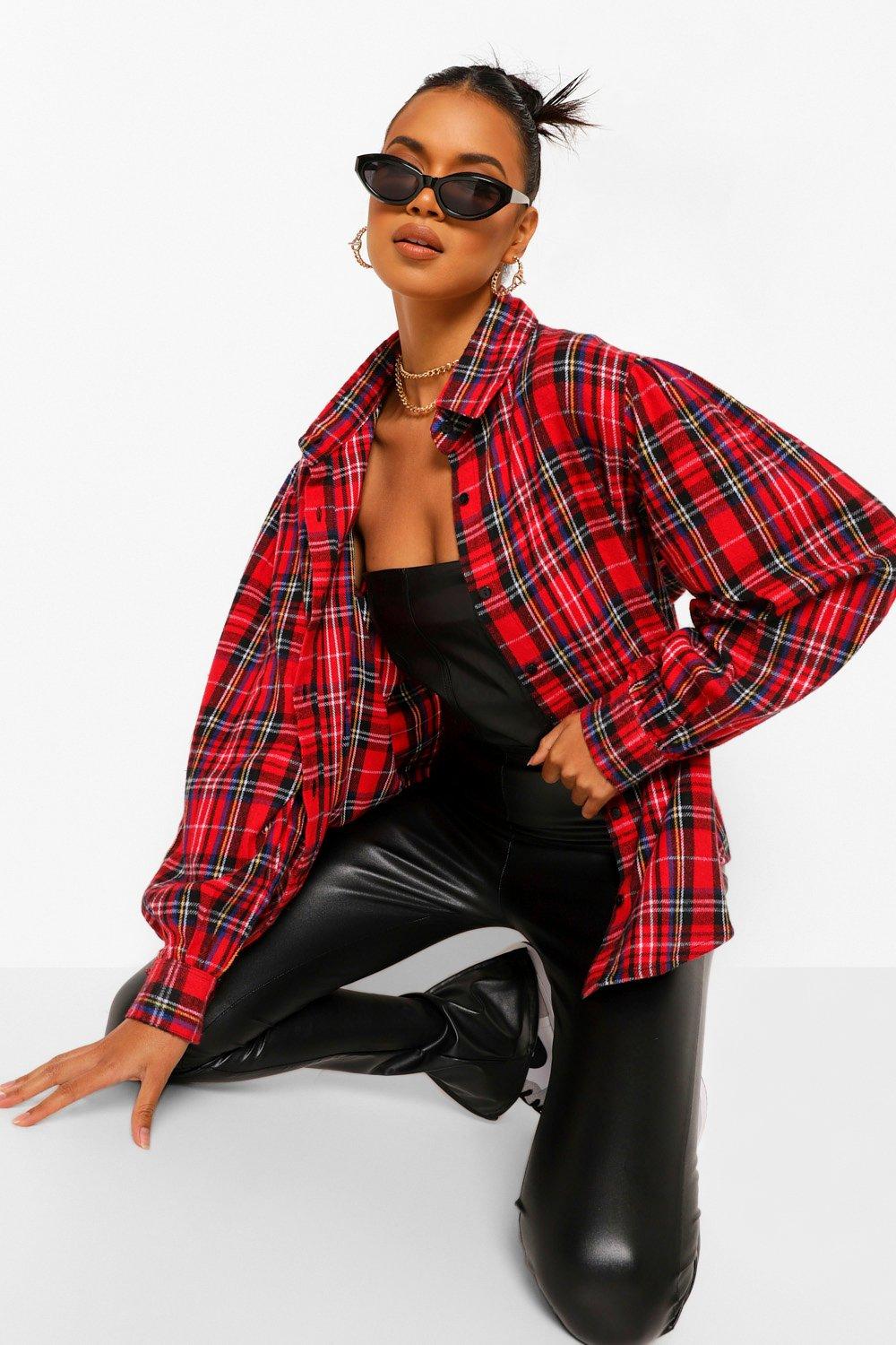 Flannel Blouson Long Sleeve Oversized Shirt