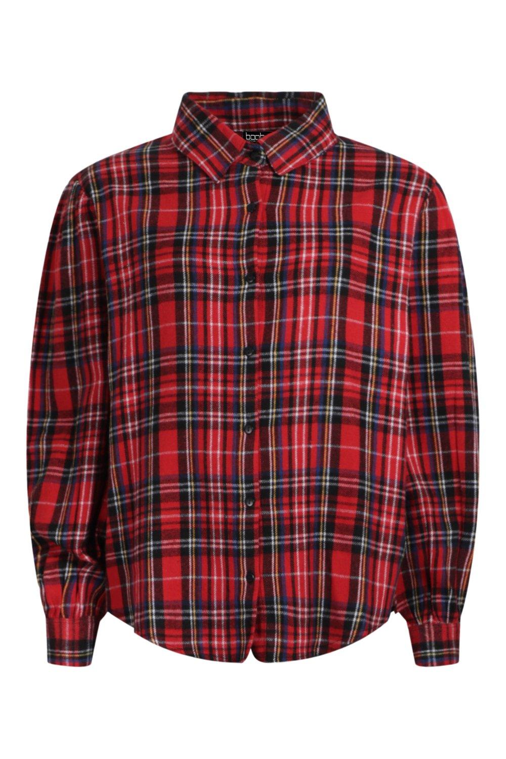 Flannel Blouson Long Sleeve Oversized Shirt