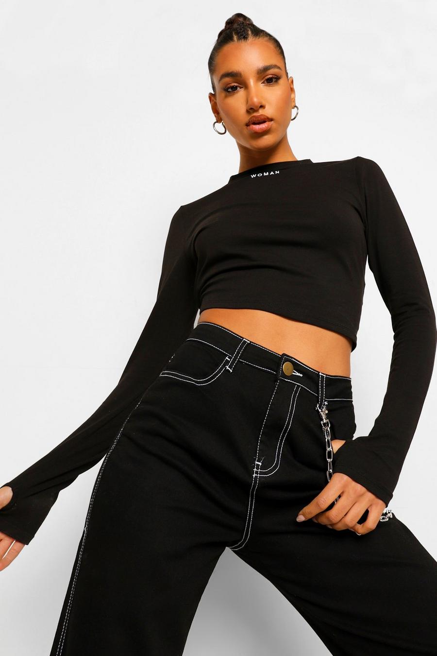 Black Woman Thumb Hole Crop Top image number 1