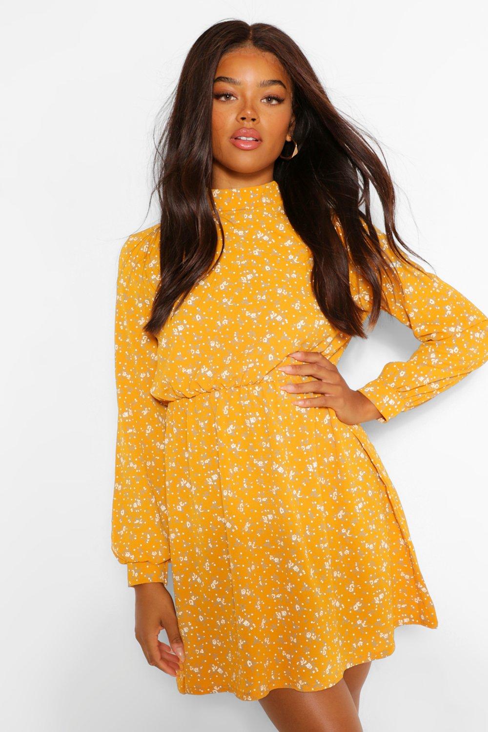 boohoo yellow skater dress