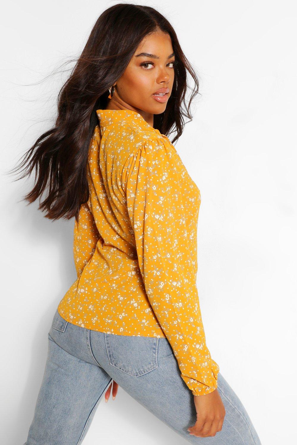 mustard high neck blouse