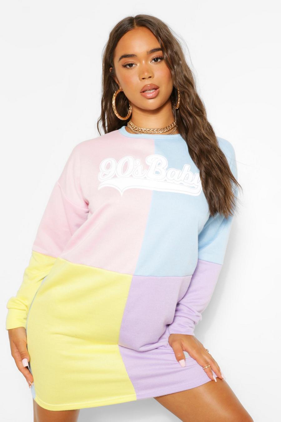 Multi "90's Baby" Sweatshirtklänning med blockfärger image number 1