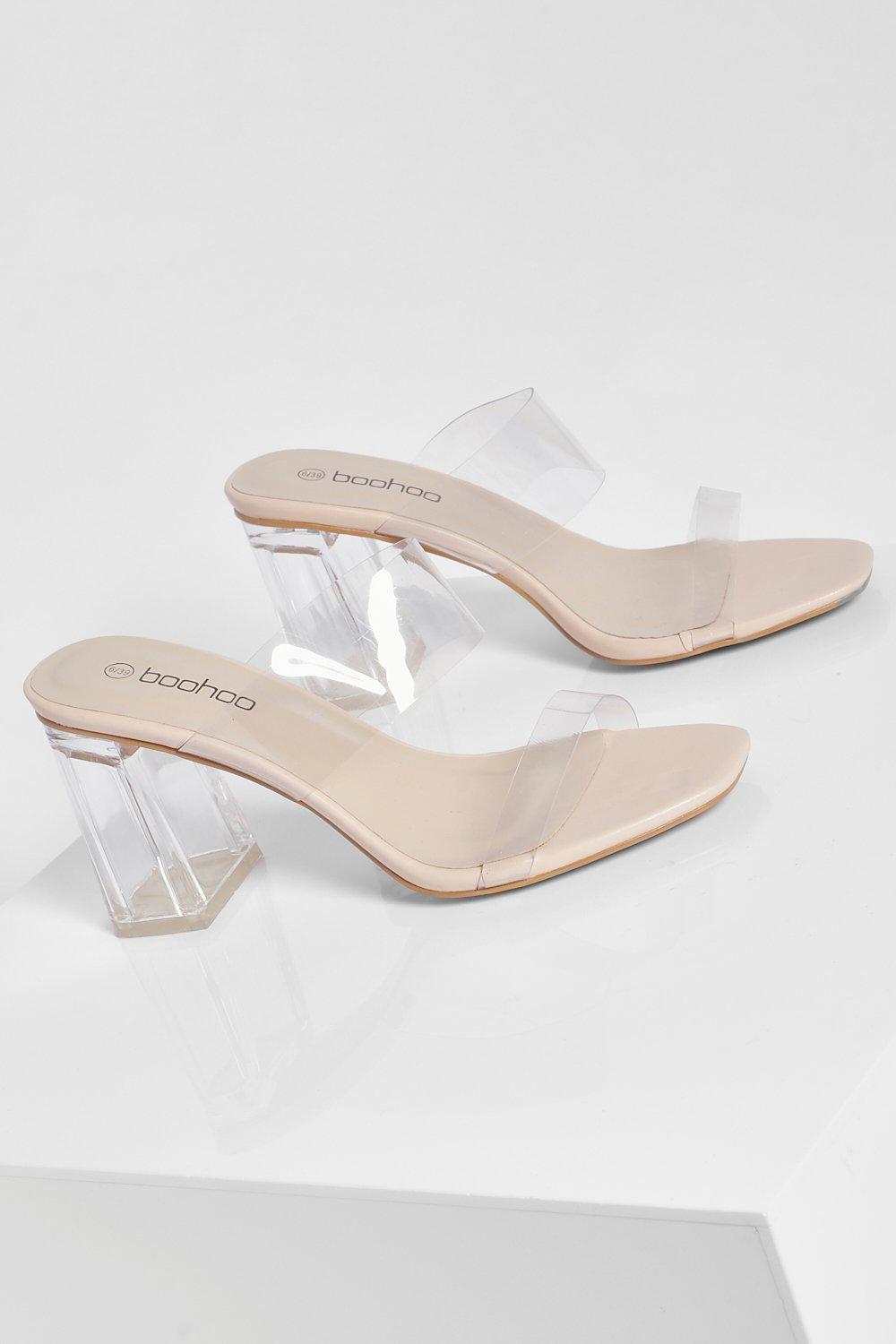 Clear chunky heeled online mules