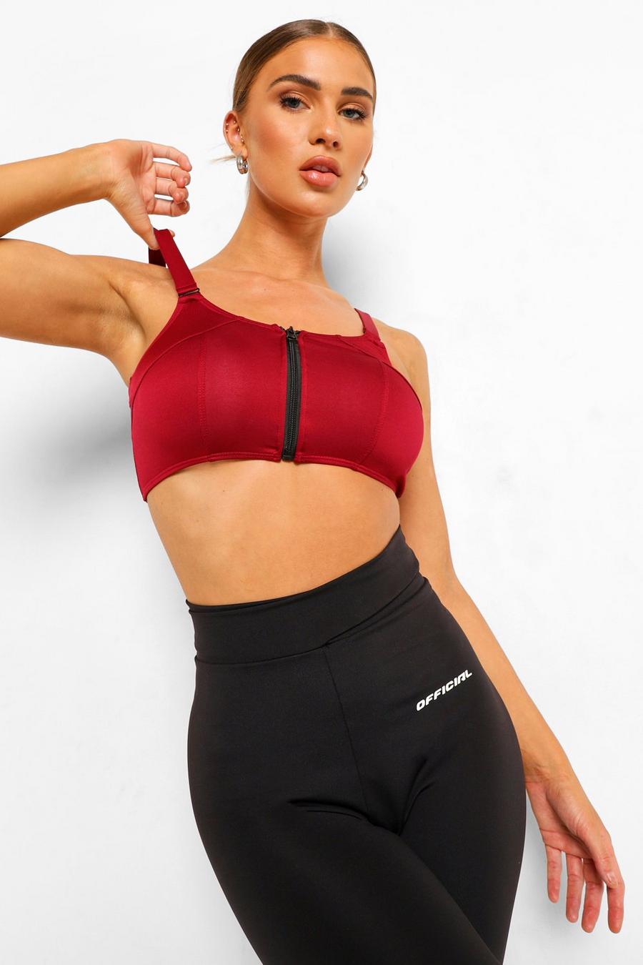 Red Fit Contour Zip Up Sports Bra image number 1