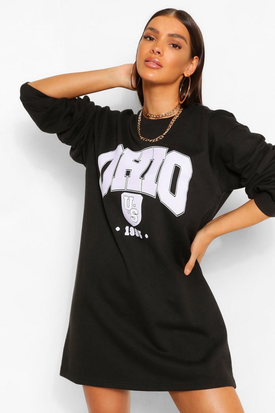 Vestido estilo sudadera con eslogan “Ohio”, Negro image number 1