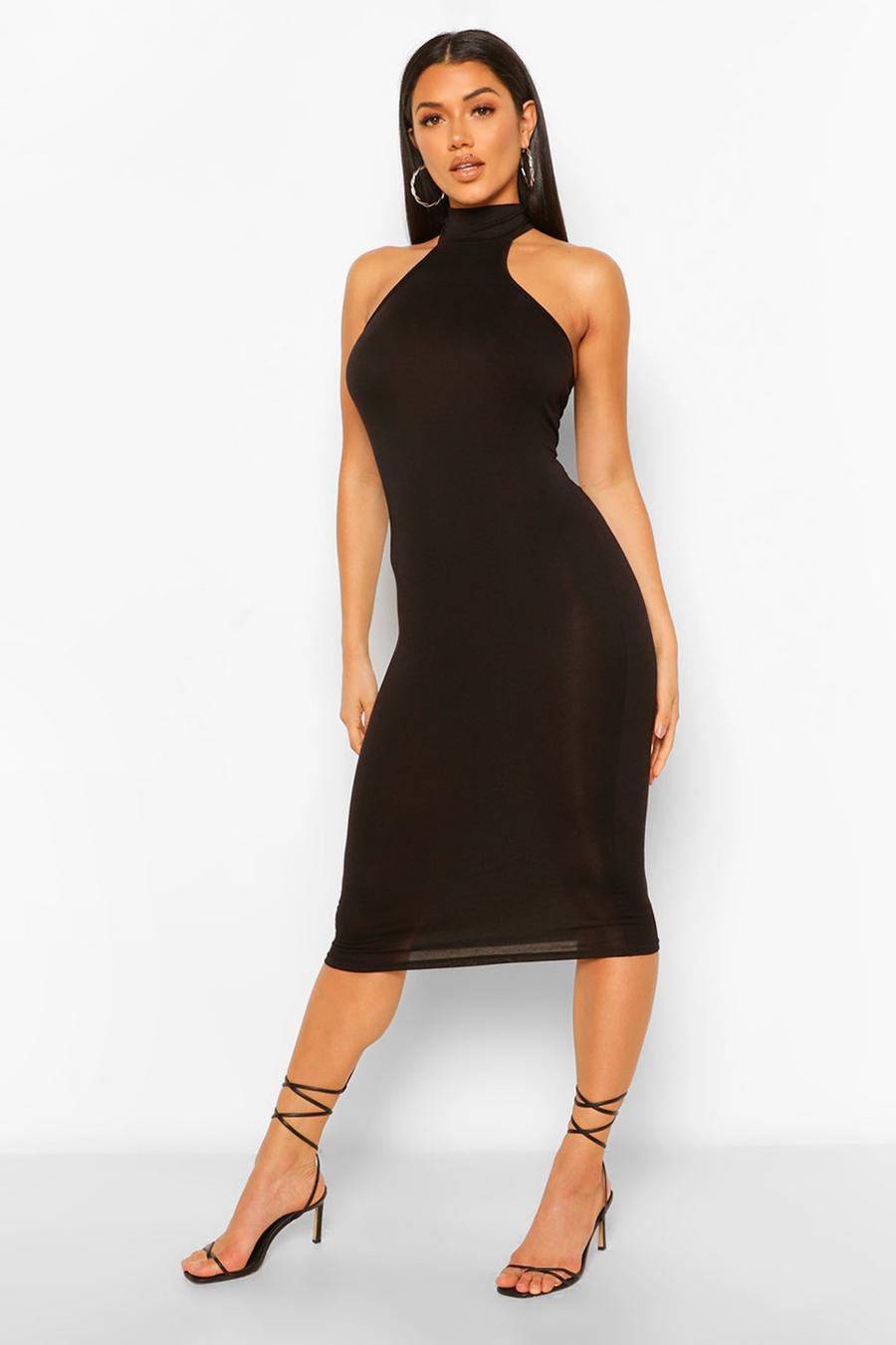 Black High Neck Racer Midi Dress image number 1