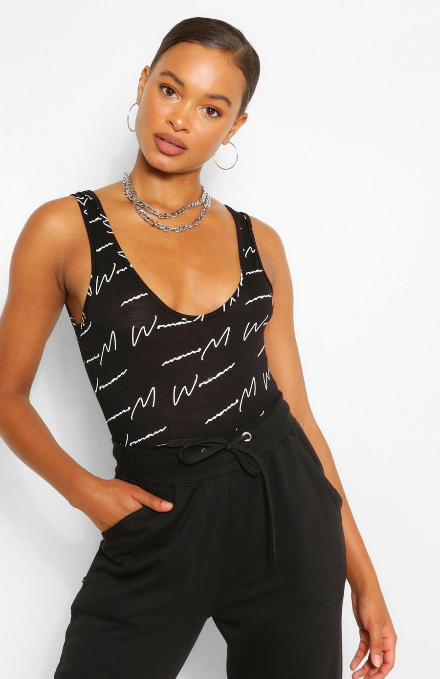 Black Woman Script Round Neck Body Top image number 1