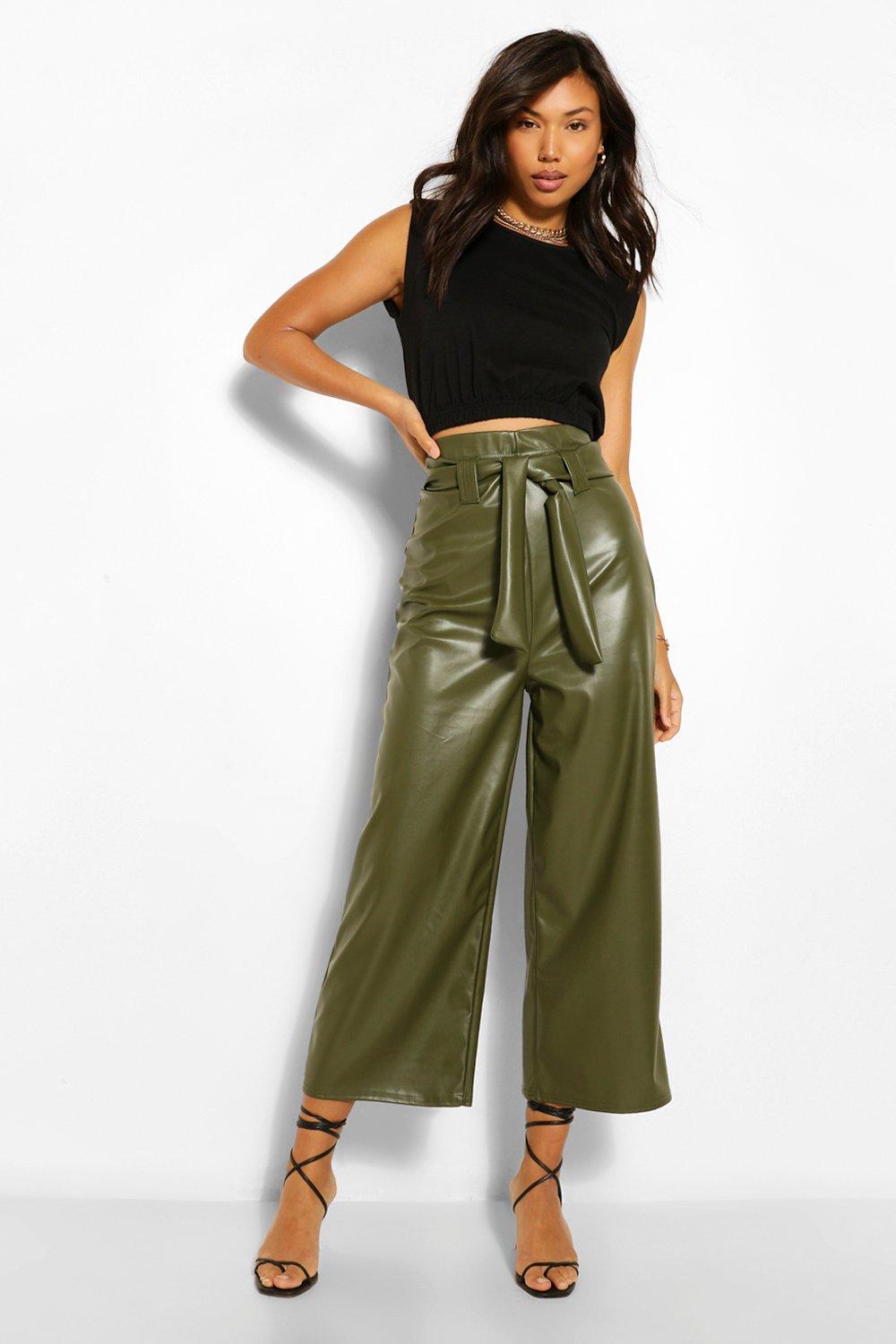 High Waisted Woven Cropped Wide Leg Pants