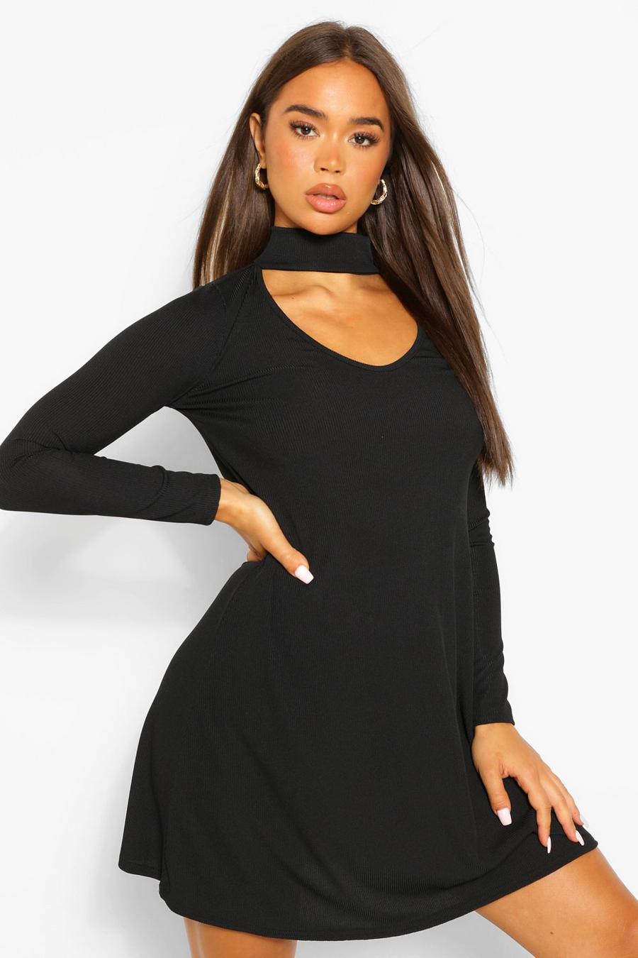 Black Cut Out High Neck Swing Dress image number 1
