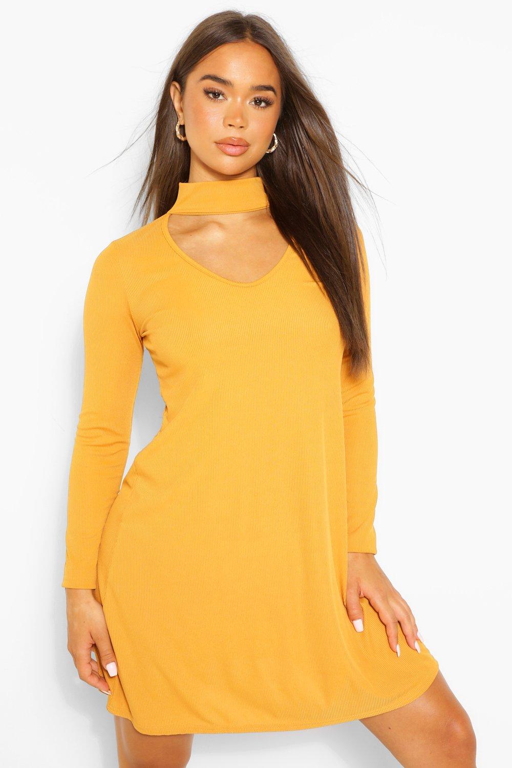 mustard dress boohoo