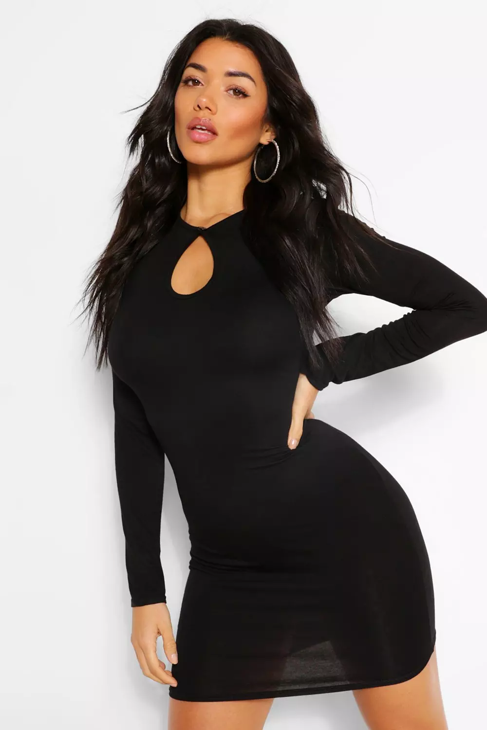Black keyhole dress long sleeve best sale