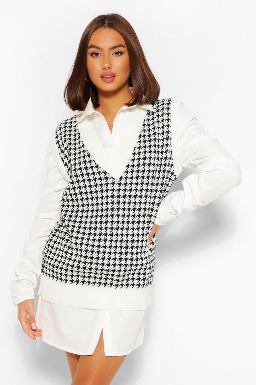 Cream Houndstooth Check Tank image number 1