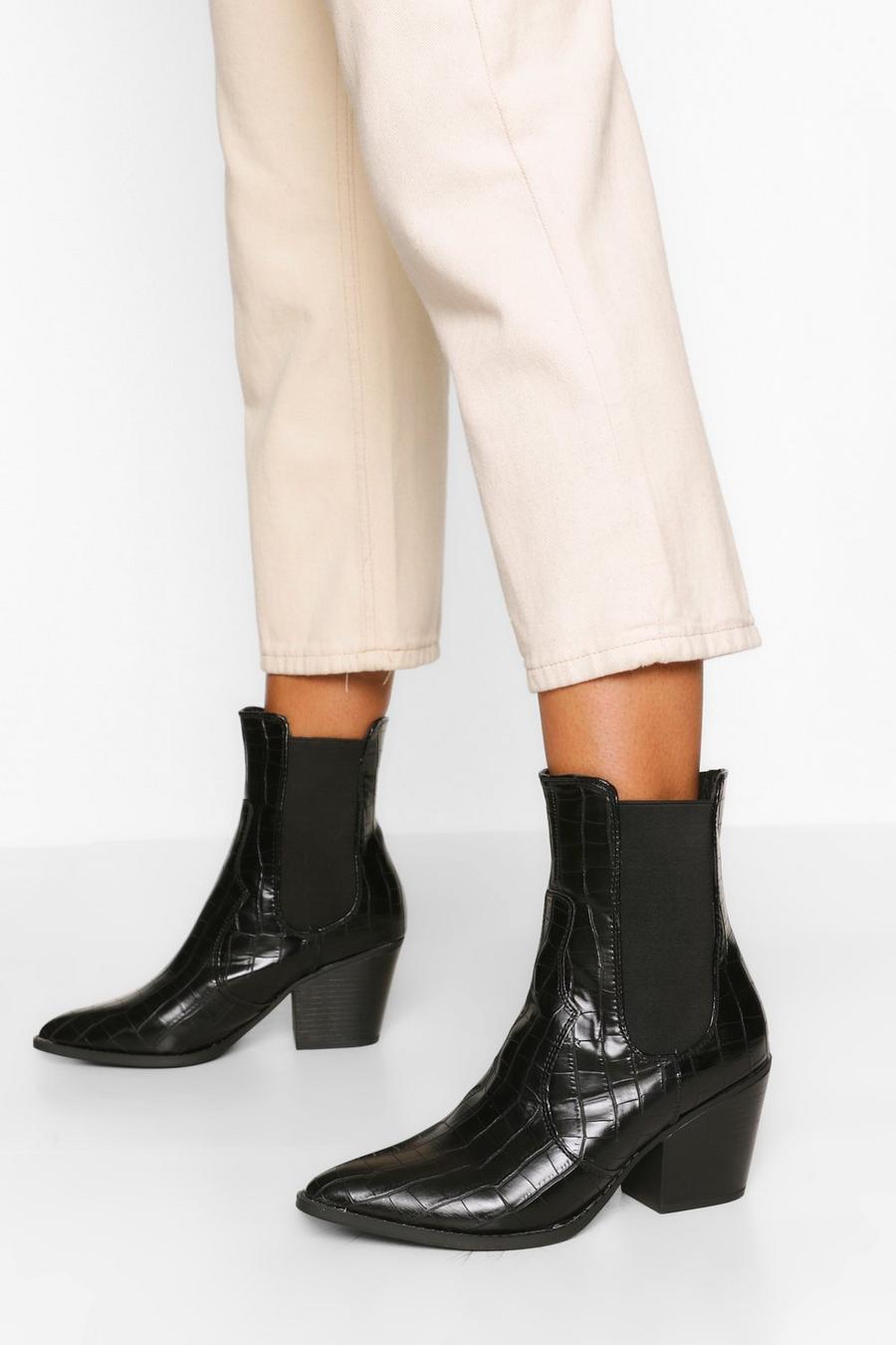 Black Pointed Toe Croc Chelsea Boots image number 1