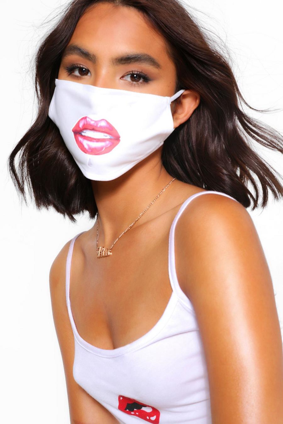 Fashion-Gesichtsmaske mit Lippen-Motiv, White image number 1
