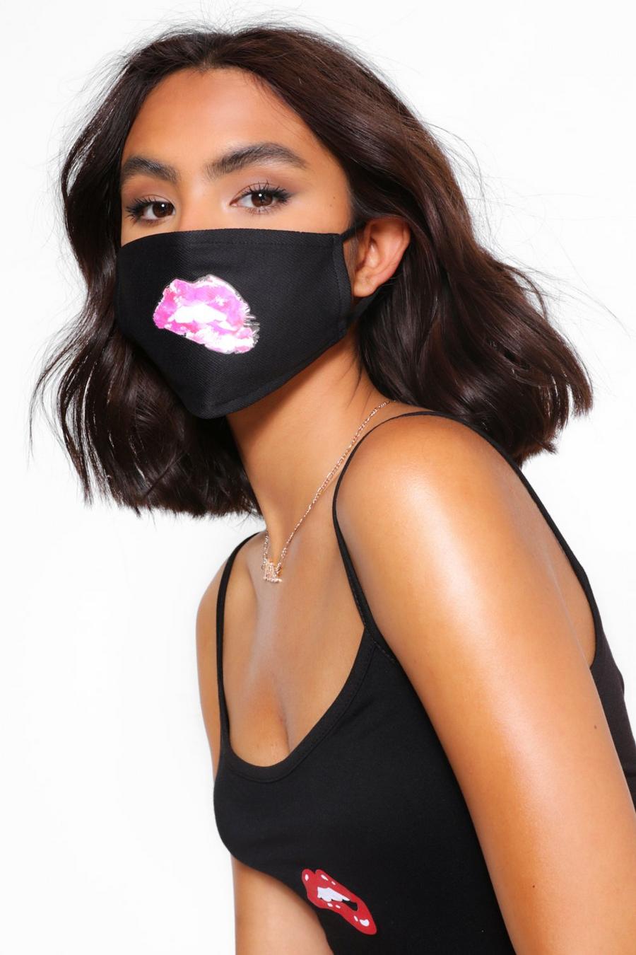 Fashion-Gesichtsmaske mit Lip Bite-Motiv, Schwarz image number 1