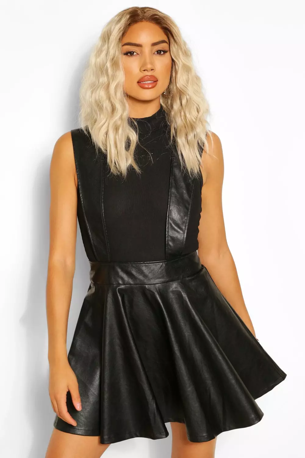 Black leather skater skirt hotsell