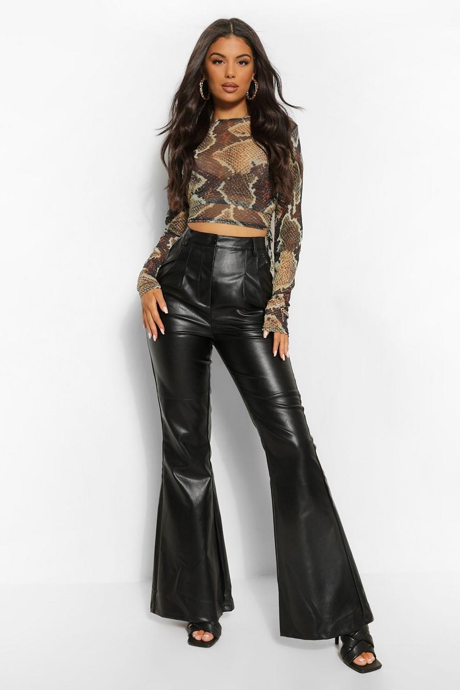 Black High Waist Faux Leather Flare image number 1
