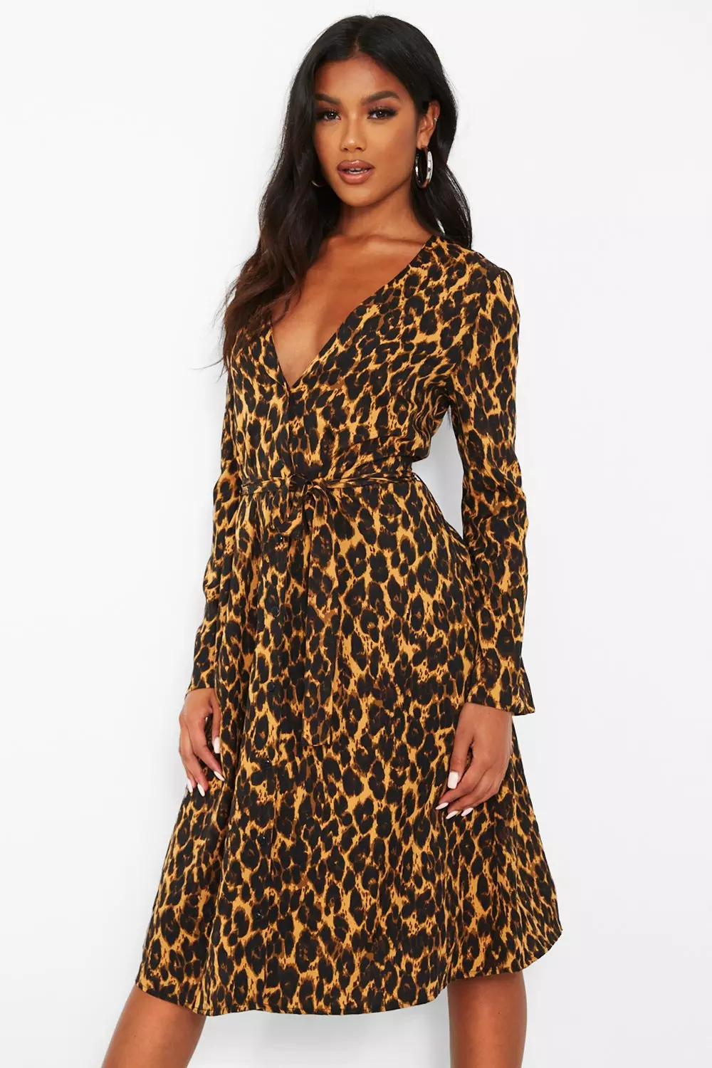 Leopard stripe button shop front midi dress